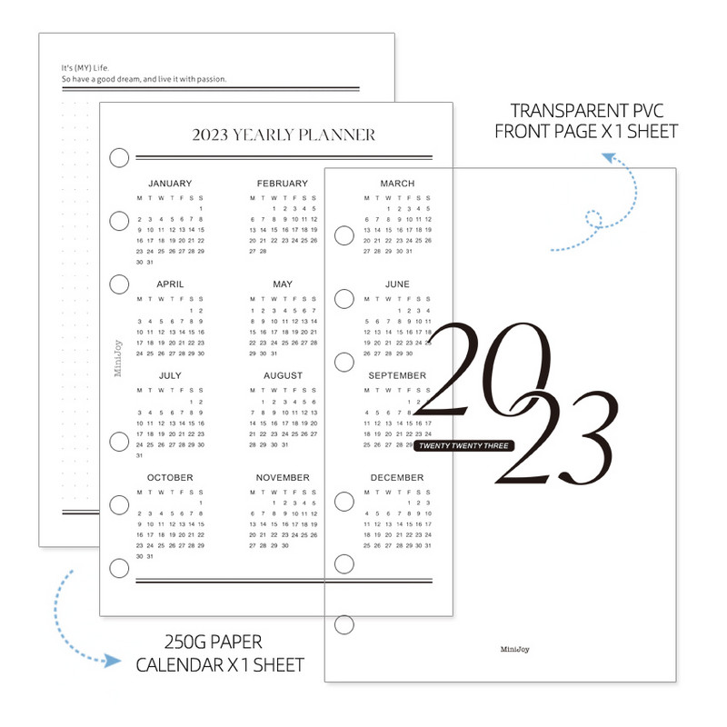 MyPretties 2 lapas 2023. gada kalendāra priekšpuse Uzpildes papīri A5 A6 A7 papīri 6 caurumu iesiešanas organizatoram piezīmju grāmatiņa N.1372