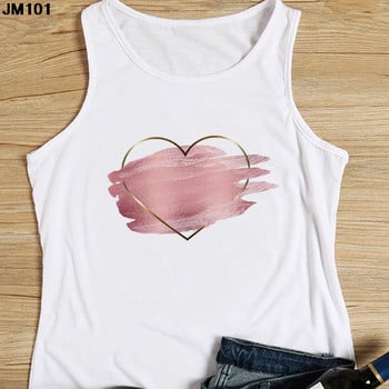 Μόδα αμάνικο μπλουζάκι Heart Flower Printed Γυναικεία καμισέλα Harajuku Casual Λευκό Γιλέκο Καλοκαιρινό Γυναικείο Love Γραφικά μπλουζάκια