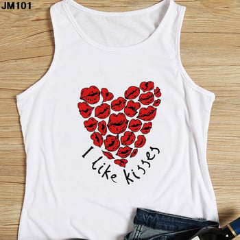 Μόδα αμάνικο μπλουζάκι Heart Flower Printed Γυναικεία καμισέλα Harajuku Casual Λευκό Γιλέκο Καλοκαιρινό Γυναικείο Love Γραφικά μπλουζάκια