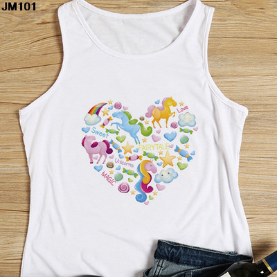 Μόδα αμάνικο μπλουζάκι Heart Flower Printed Γυναικεία καμισέλα Harajuku Casual Λευκό Γιλέκο Καλοκαιρινό Γυναικείο Love Γραφικά μπλουζάκια
