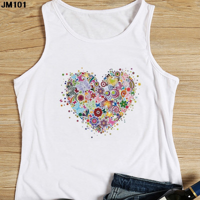 Μόδα αμάνικο μπλουζάκι Heart Flower Printed Γυναικεία καμισέλα Harajuku Casual Λευκό Γιλέκο Καλοκαιρινό Γυναικείο Love Γραφικά μπλουζάκια