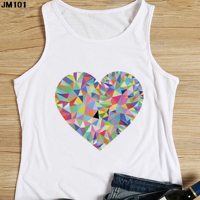 Μόδα αμάνικο μπλουζάκι Heart Flower Printed Γυναικεία καμισέλα Harajuku Casual Λευκό Γιλέκο Καλοκαιρινό Γυναικείο Love Γραφικά μπλουζάκια