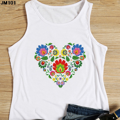 Μόδα αμάνικο μπλουζάκι Heart Flower Printed Γυναικεία καμισέλα Harajuku Casual Λευκό Γιλέκο Καλοκαιρινό Γυναικείο Love Γραφικά μπλουζάκια