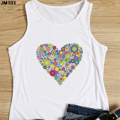 Μόδα αμάνικο μπλουζάκι Heart Flower Printed Γυναικεία καμισέλα Harajuku Casual Λευκό Γιλέκο Καλοκαιρινό Γυναικείο Love Γραφικά μπλουζάκια