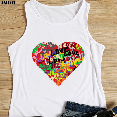 Μόδα αμάνικο μπλουζάκι Heart Flower Printed Γυναικεία καμισέλα Harajuku Casual Λευκό Γιλέκο Καλοκαιρινό Γυναικείο Love Γραφικά μπλουζάκια