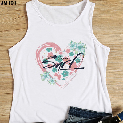 Μόδα αμάνικο μπλουζάκι Heart Flower Printed Γυναικεία καμισέλα Harajuku Casual Λευκό Γιλέκο Καλοκαιρινό Γυναικείο Love Γραφικά μπλουζάκια