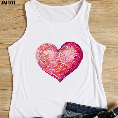 Μόδα αμάνικο μπλουζάκι Heart Flower Printed Γυναικεία καμισέλα Harajuku Casual Λευκό Γιλέκο Καλοκαιρινό Γυναικείο Love Γραφικά μπλουζάκια