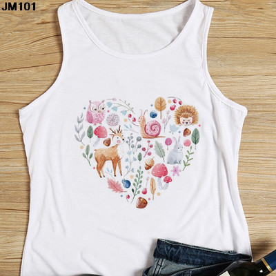Μόδα αμάνικο μπλουζάκι Heart Flower Printed Γυναικεία καμισέλα Harajuku Casual Λευκό Γιλέκο Καλοκαιρινό Γυναικείο Love Γραφικά μπλουζάκια