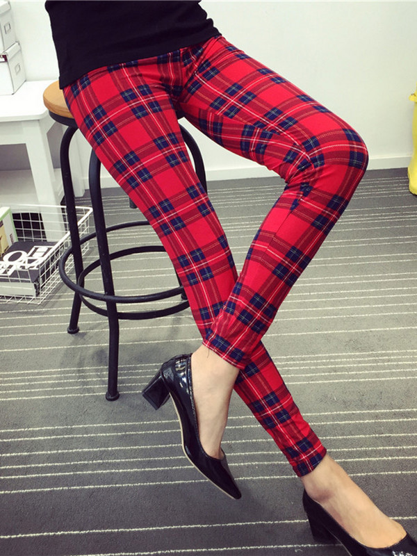 CUHAKCI Plaid Print Push Up Legingi Treniņa bikses Sievietēm Modes Poliestera Elastīgs Viduklis Jeggings Karsti Fitnesa Zīmuļu Bikses