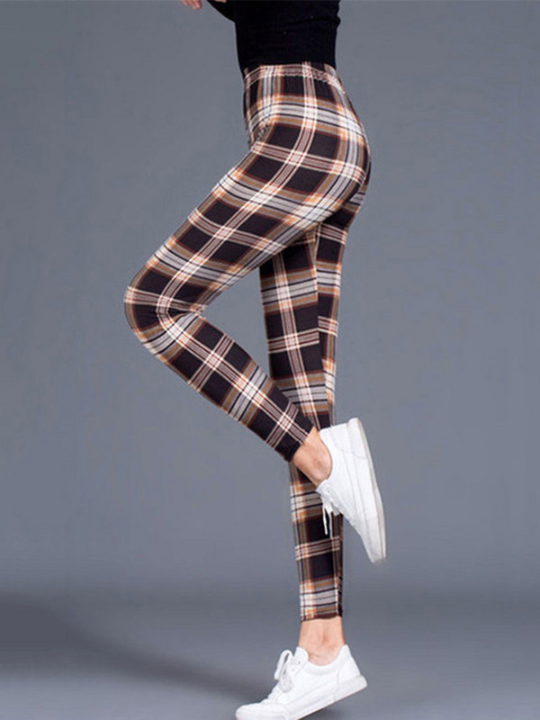 CUHAKCI Plaid Print Push Up Legingi Treniņa bikses Sievietēm Modes Poliestera Elastīgs Viduklis Jeggings Karsti Fitnesa Zīmuļu Bikses