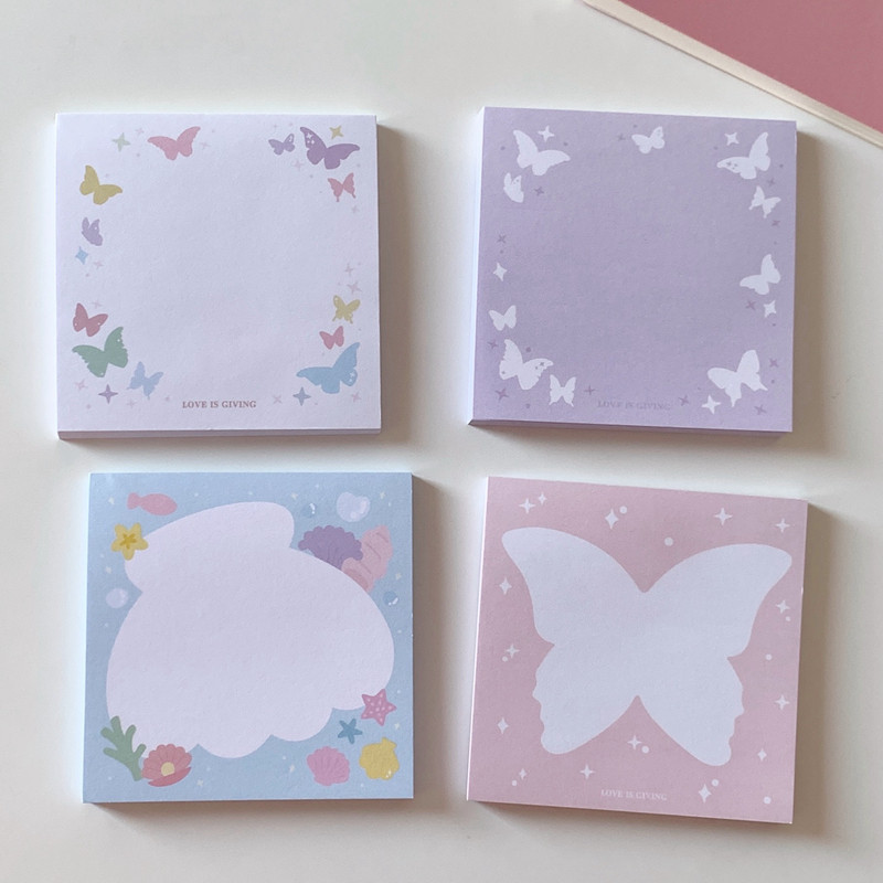 50 листа Сладка пеперуда с раковина Memo Pad Декоративна хартия за бележки Направи си сам Scrapbook Дневник Планер за съобщения Бележник Kawaii Канцеларски материали