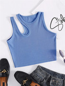 High Street Cut Out Rib Knit Crop Top για Γυναικεία Summer Grunge Punk Αμάνικο ασύμμετρο λαιμό Tank Top Streetwear Y2K Ρούχα