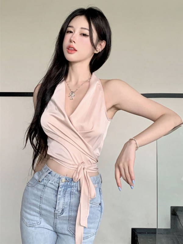 Bandage Tanks Sieviešu Eleganti Estētiski Solid Sieviešu Ballītei Vispārīgi plāni Summer Crop Topi Pure Y2k Clothing Vintage Ulzzang