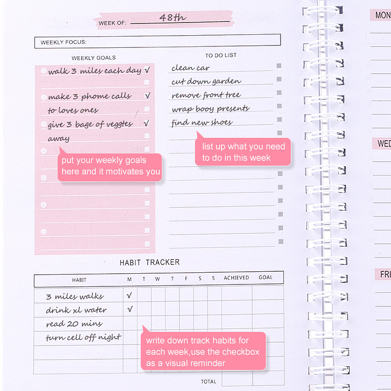 Ūdensnecaurlaidīgs PVC vāks 2021 A5 Ikdienas plānotājs Agenda 2022 Plānotājs Weely mērķi Ieradumu grafiki Kancelejas preču piezīmju grāmatiņa skolas birojam