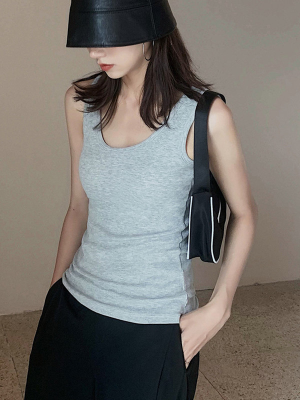 Летни дълги плетени дамски ребрени потници Дамски SeeThrough Frances Style Simple Vest Big Stretch Basic Slim Plain Knitwears