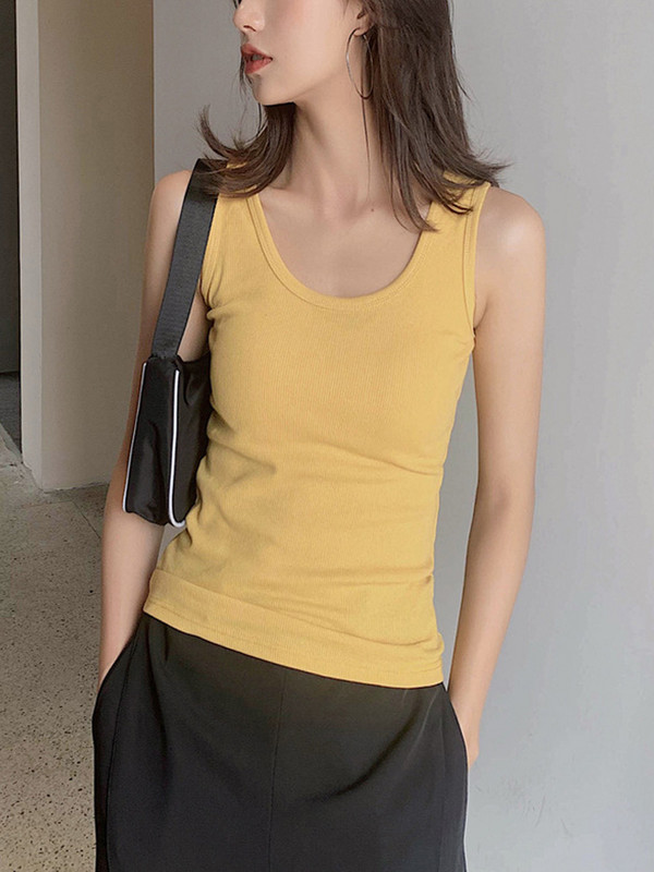 Летни дълги плетени дамски ребрени потници Дамски SeeThrough Frances Style Simple Vest Big Stretch Basic Slim Plain Knitwears