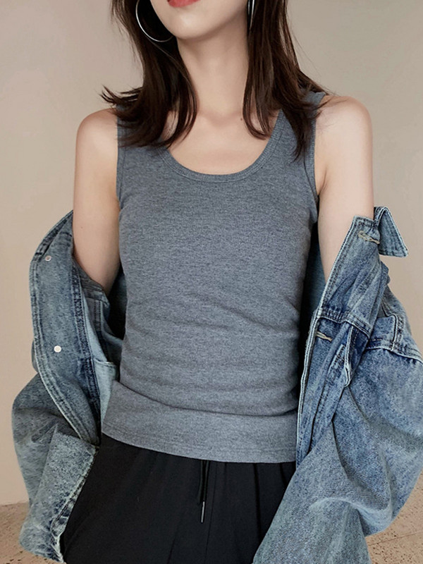 Летни дълги плетени дамски ребрени потници Дамски SeeThrough Frances Style Simple Vest Big Stretch Basic Slim Plain Knitwears