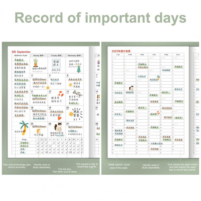Dienasgrāmata Piezīmju grāmatiņa Vairāki stili Grafiks Piezīmju grāmatiņa Daudzfunkcionāls 2023 Plāns Piezīmju grāmatiņa 365 dienu ieraksts Piezīmju bloks Laika pārvaldība