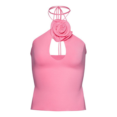 y2k Crop Top 2023 Καλοκαίρι Γυναικείο 3D λουλουδάτο δέσιμο με αμάνικο αμάνικο γιλέκο χωρίς πλάτη, Slim Fit πουκάμισο 2000 Ρούχα Streetwear
