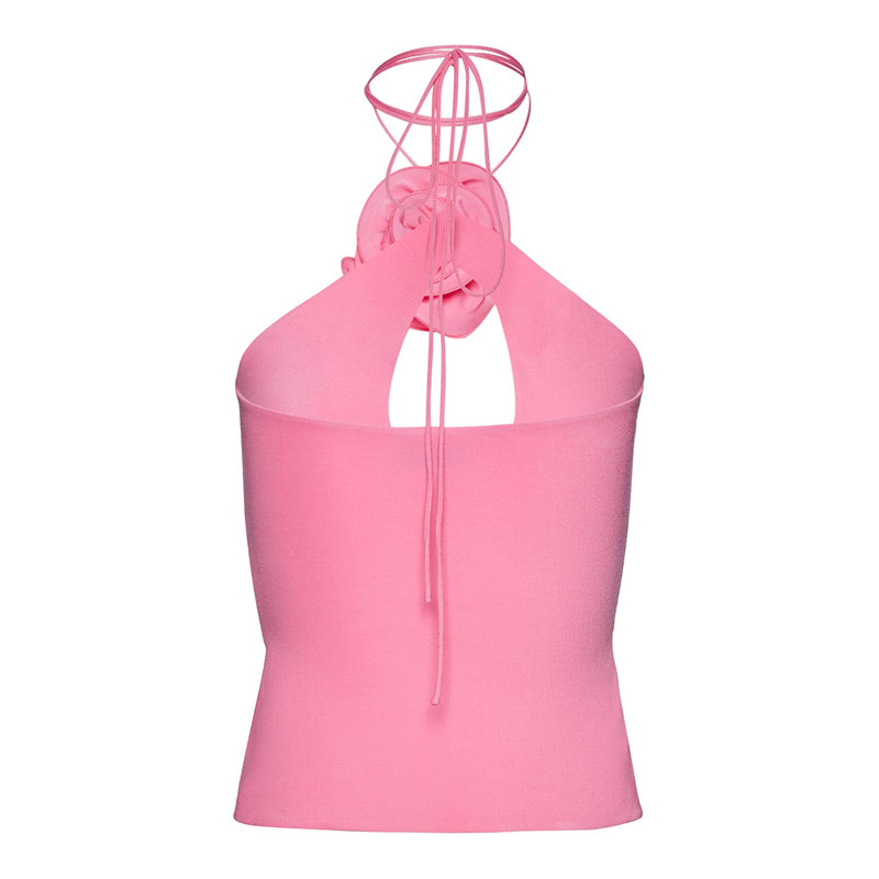 y2k Crop Top 2023 Summer Sieviešu 3D Ziedi Sasienama Kakls Bez Piedurknēm Vese Slim Fit Krekls 2000. gadu apģērbi Ielu apģērbi