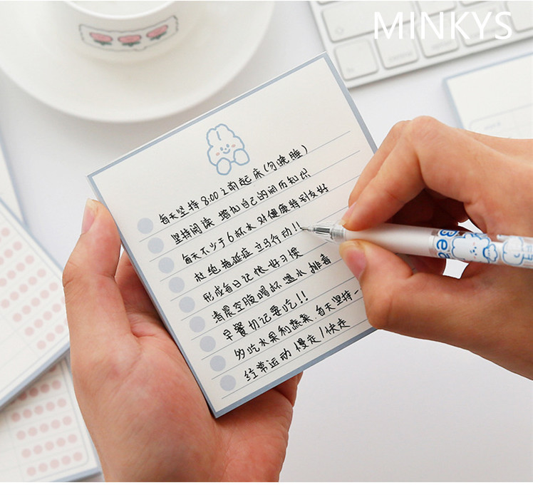 MINKYS Kawaii Rabbit 60 loksnes, piezīmes, piezīmju papīrs katru dienu, lai to izdarītu, kontrolsaraksts Paperlaria skolas kancelejas preces