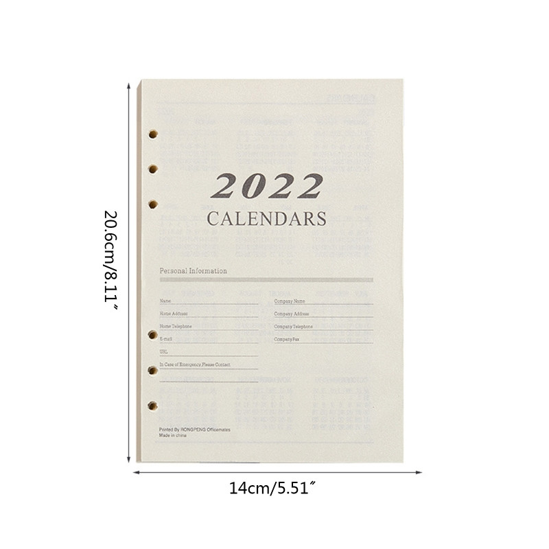 2022. Dnevno Tjedno Mjesečno punjenje planera na engleskom jeziku za A5 registrator s prstenom od siječnja 2022. do prosinca 2022. 172 lista s 6 rupa i 6 rupa 3XUE