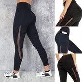 Női sport varrás Sport nadrág Fitness Gym Légáteresztő leggings Futó varrat nélküli szexi elasztikus leggings zsebbel