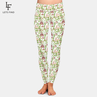 LETSFIND 2021 Fashion 3D Rabbit Happy Easter λαγουδάκι που κρατά χρωματιστό τύπωμα αυγού Γυναικείο κολάν ψηλόμεσο κολάν προπόνησης
