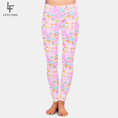 LETSFIND 2021 Fashion 3D Rabbit Happy Easter λαγουδάκι που κρατά χρωματιστό τύπωμα αυγού Γυναικείο κολάν ψηλόμεσο κολάν προπόνησης