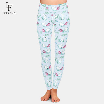LETSFIND 2021 Fashion 3D Rabbit Happy Easter λαγουδάκι που κρατά χρωματιστό τύπωμα αυγού Γυναικείο κολάν ψηλόμεσο κολάν προπόνησης