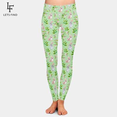 LETSFIND 2021 Fashion 3D Rabbit Happy Easter λαγουδάκι που κρατά χρωματιστό τύπωμα αυγού Γυναικείο κολάν ψηλόμεσο κολάν προπόνησης