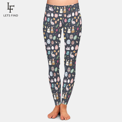 LETSFIND 2021 Fashion 3D Rabbit Happy Easter λαγουδάκι που κρατά χρωματιστό τύπωμα αυγού Γυναικείο κολάν ψηλόμεσο κολάν προπόνησης