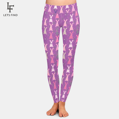 LETSFIND 2021 Fashion 3D Rabbit Happy Easter λαγουδάκι που κρατά χρωματιστό τύπωμα αυγού Γυναικείο κολάν ψηλόμεσο κολάν προπόνησης