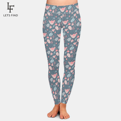 LETSFIND 2021 Fashion 3D Rabbit Happy Easter λαγουδάκι που κρατά χρωματιστό τύπωμα αυγού Γυναικείο κολάν ψηλόμεσο κολάν προπόνησης