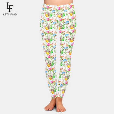 LETSFIND 2021 Fashion 3D Rabbit Happy Easter λαγουδάκι που κρατά χρωματιστό τύπωμα αυγού Γυναικείο κολάν ψηλόμεσο κολάν προπόνησης