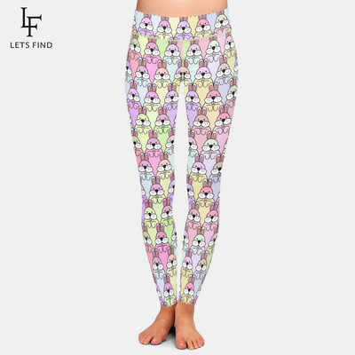 LETSFIND 2021 Fashion 3D Rabbit Happy Easter λαγουδάκι που κρατά χρωματιστό τύπωμα αυγού Γυναικείο κολάν ψηλόμεσο κολάν προπόνησης