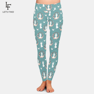 LETSFIND 2021 Fashion 3D Rabbit Happy Easter λαγουδάκι που κρατά χρωματιστό τύπωμα αυγού Γυναικείο κολάν ψηλόμεσο κολάν προπόνησης