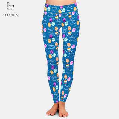 LETSFIND 2021 Fashion 3D Rabbit Happy Easter λαγουδάκι που κρατά χρωματιστό τύπωμα αυγού Γυναικείο κολάν ψηλόμεσο κολάν προπόνησης