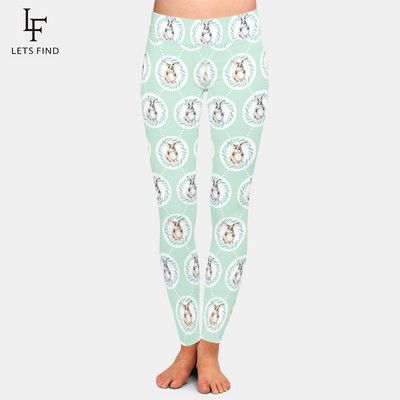 LETSFIND 2021 Fashion 3D Rabbit Happy Easter λαγουδάκι που κρατά χρωματιστό τύπωμα αυγού Γυναικείο κολάν ψηλόμεσο κολάν προπόνησης