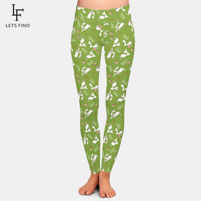 LETSFIND 2021 Fashion 3D Rabbit Happy Easter λαγουδάκι που κρατά χρωματιστό τύπωμα αυγού Γυναικείο κολάν ψηλόμεσο κολάν προπόνησης