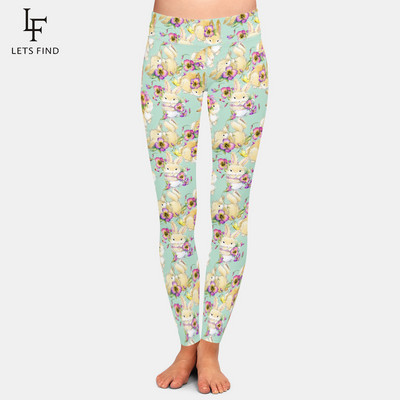 LETSFIND 2021 Fashion 3D Rabbit Happy Easter λαγουδάκι που κρατά χρωματιστό τύπωμα αυγού Γυναικείο κολάν ψηλόμεσο κολάν προπόνησης