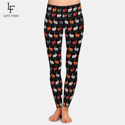 LETSFIND 2021 Fashion 3D Rabbit Happy Easter λαγουδάκι που κρατά χρωματιστό τύπωμα αυγού Γυναικείο κολάν ψηλόμεσο κολάν προπόνησης