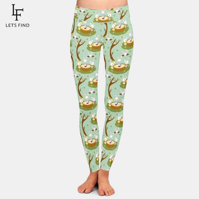 LETSFIND 2021 Fashion 3D Rabbit Happy Easter λαγουδάκι που κρατά χρωματιστό τύπωμα αυγού Γυναικείο κολάν ψηλόμεσο κολάν προπόνησης