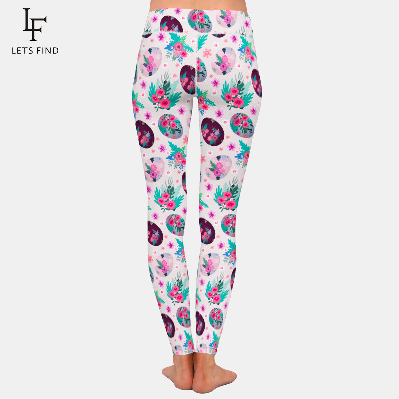 LETSFIND 2021 modes 3D Trusis Priecīgu Lieldienu zaķis, kas tur ar krāsainu olu apdruku Sieviešu legingi ar augstu vidukli