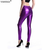 VISNXGI Γυναικεία Glitter Skinny Faux λουστρίνι κολάν Pencil ψηλόμεση γυαλιστερό χρυσό Push Up Πανκ παντελόνι γυμναστικής για τρέξιμο Τζέγκινγκ