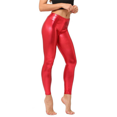 VISNXGI Γυναικεία Glitter Skinny Faux λουστρίνι κολάν Pencil ψηλόμεση γυαλιστερό χρυσό Push Up Πανκ παντελόνι γυμναστικής για τρέξιμο Τζέγκινγκ