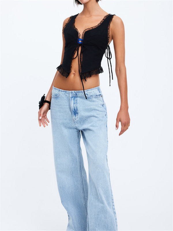 CHRONSTYLE Sieviešu Y2K mežģīņu priekšpuse, piesienama, apgriezta, seksīga pasaku grunge spageti siksniņa Camisole vasaras jauki mini veste