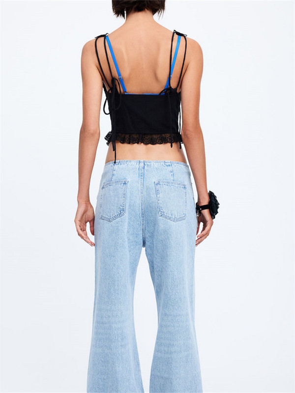 CHRONSTYLE Sieviešu Y2K mežģīņu priekšpuse, piesienama, apgriezta, seksīga pasaku grunge spageti siksniņa Camisole vasaras jauki mini veste