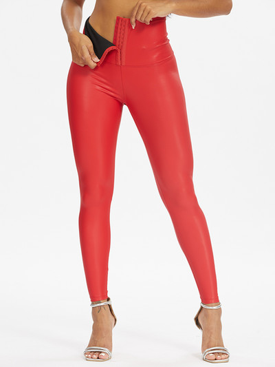 Γυναικεία Pu Sexy Leggins Waist Trainer 2 σε 1 Κορσέ Κολάν Ρυθμιζόμενοι γάντζοι ψηλής μέσης, ρυθμιζόμενοι γάντζοι Tummy Control Shaper Γιόγκα παντελονιών