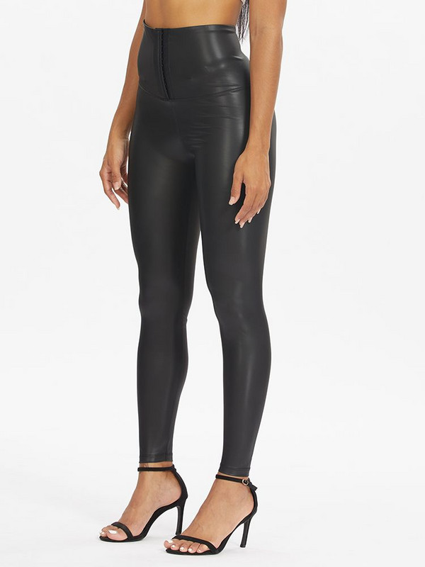 Sieviešu Pu Sexy Leggins vidukļa trenažieris 2 vienā korsetes legingi ar augstu vidukli, regulējami āķi vēdera kontrolei, jogas bikses treniņš